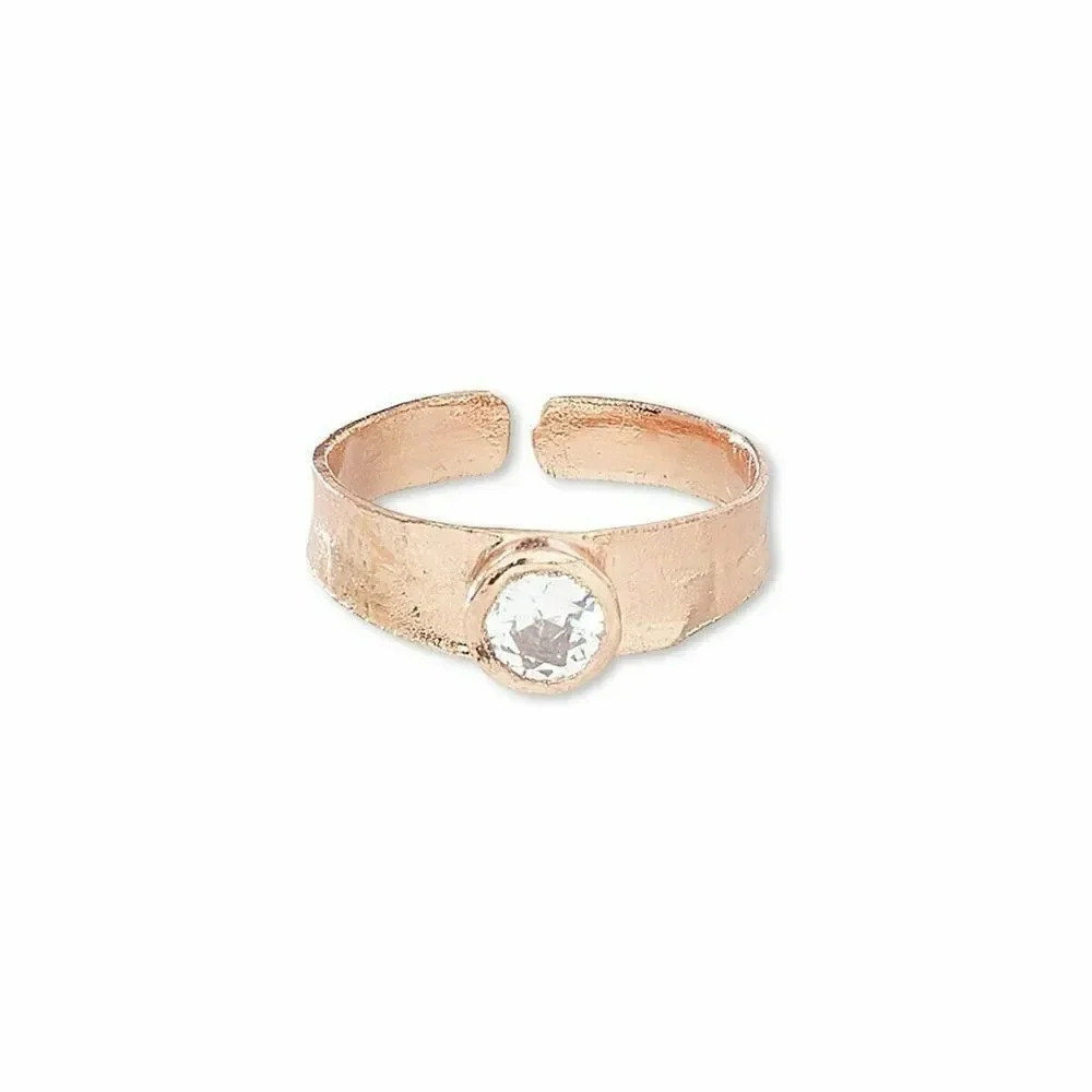 Handcrafted Pure Solid Copper India Round CZ Adjustable Ring